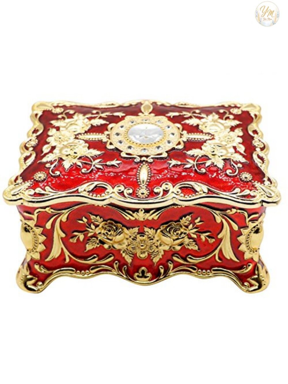 Metal Alloy Vintage Rectangle Jewelry Box Two-Layer Trinket Organizer Storage
